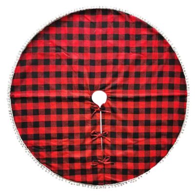 Ποδιά Δέντρου Καρώ με Pom-Pom ø106cm Xmasfest 1133620