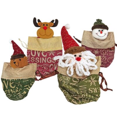 Τσαντάκι Πουγκί Λινάτσα με Φιγούρα Xmas 24x16cm Xmasfest 1133695