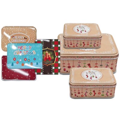Κουτιά Μεταλλικά Xmas Ορθογώνια σετ=3 τεμ 18x13x6cm 14x10x5cm 12x9x4,5cm Xmasfest 1133816