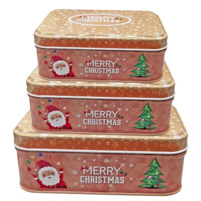 Κουτιά Μεταλλικά Xmas Ορθογώνια σετ=3 τεμ 18x13x6cm 14x10x5cm 12x9x4,5cm Xmasfest 1133816