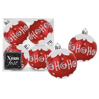 Μπάλες Ντεκόρ Κόκκινες ho ho ho Πακ=4τεμ ø10cm Xmasfest 1133912
