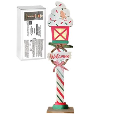 Φανάρι Ξύλινο Διακοσμητικό με 4 LED 58x15x7cm Xmasfest 1133914