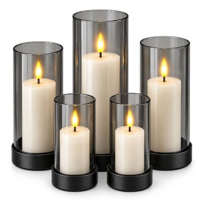 Κεριά LED σε Κηροπήγιο σετ=5τεμ 12,5x6cm /12,5x6cm /13x7,5cm /15x7,5cm /17,5x7,5cm Xmasfest 1134290