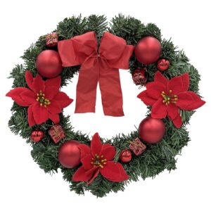 Στεφάνι Κόκκινο με Αλεξανδρινά, Μπάλες ø40cm Xmasfest 11388