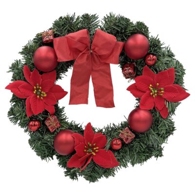Στεφάνι Κόκκινο με Αλεξανδρινά, Μπάλες ø40cm Xmasfest 11388
